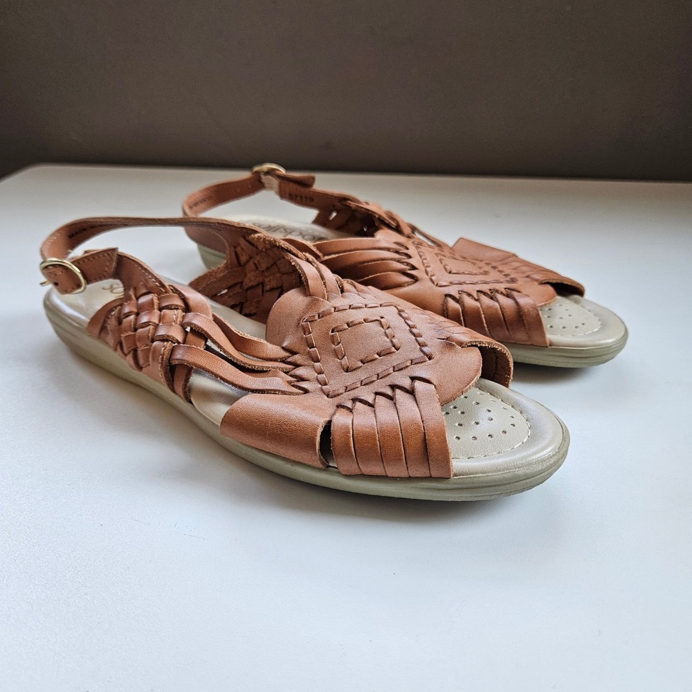 Softspots Huarache Slingback Sandals 7.5 M Brown Leather Woven Flats Shoes